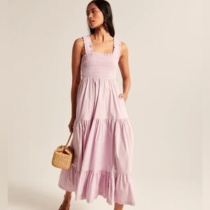 Women’s Abercrombie & Fitch Lilac smocked maxi dress, size: XS